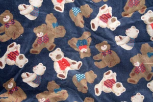 TEDDY BEARD ON NAVY BLUE CORDUROY - 100% COTTON FABRIC - Picture 1 of 4