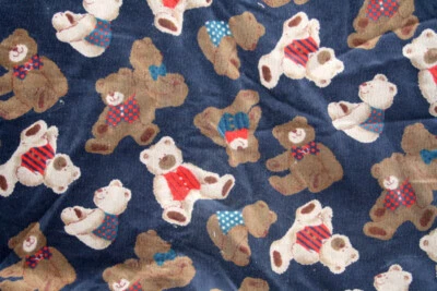 TEDDY BEARD ON NAVY BLUE CORDUROY - 100% COTTON FABRIC - Image 1 of 4