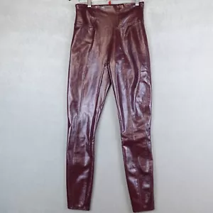 SPANX Leggings Faux Patent Leather Liquid Gloss Shape Stretch Shiny Red Small - Picture 1 of 8