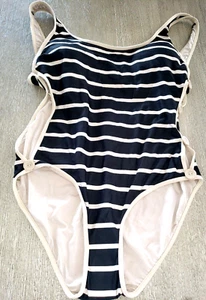 DKNY womens NEW NWT TAN BLACK STRIPE SWIM SWIMMING SUIT size 14 PADDED BRA NICE! - Picture 1 of 2
