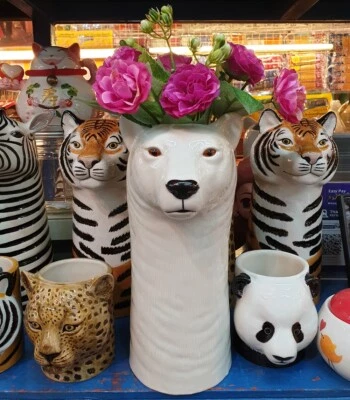 Jarrón alto maceta cerámica cabeza de oso polar estatuilla flor planta suculenta decoración del hogar Foto 1 de 4