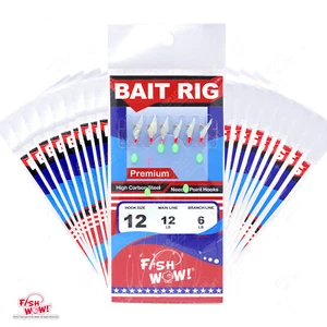 20pks Size 12 Fish WOW! Sabiki Bait Rig Premium Piscatore Fish Skin Glow Beads - Picture 1 of 3
