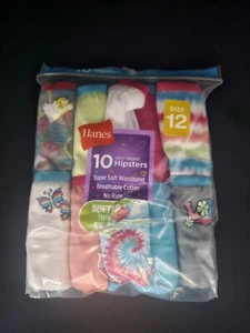 Hanes Panties Girls Tagless Hipsters Underwear Sz 12 Peace Butterfly 10 Pack - Picture 1 of 3