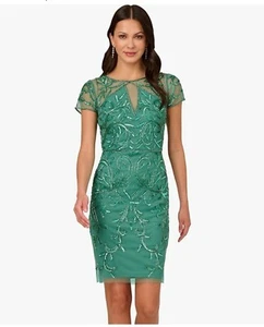 Adrianna Papell Women's Short Cut Out Beaded Sheath Dress, Size 6, Jungle Green - Picture 1 of 4