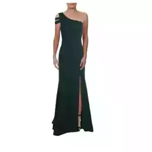 Xscape Emerald Banded Asymmetric Sleeve Stretch Jersey Gown 2451XD, Women's 8 - Picture 1 of 10