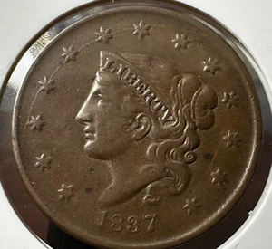 1837 Coronet Head United States Large Cent Plain Cords Small Letters Nice Shape! - Picture 1 of 4