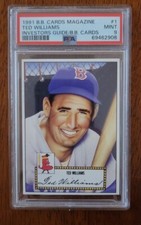  Hand cut 1991 Baseball Card Presents '52 Topps #1 Ted Williams Boston PSA 9