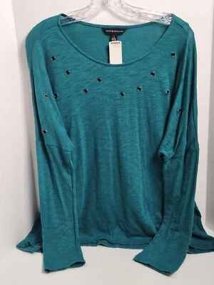 Top Rock & Republic para mujer hombro caído ala de murciélago verde azulado detalles con ojal, M Foto 1 de 4