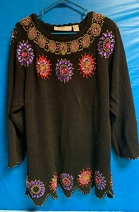 Black Maggie Lawrence rhinestone decorated sweater size 14/16 - Picture 1 of 7