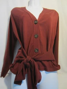 J CREW cardigan sweater top with tie belt dark red Merino wool Women S NWT $82 - Picture 1 of 6