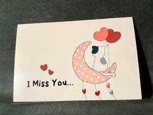 Missing You Thinking of You Encouragement Greeting Card Sweet Kitty Cat in Moon