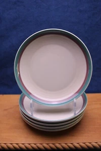 Pfaltzgraff Juniper Set of 5 Salad Plates 6 3/4 " Green & Mauve Bands USA - Picture 1 of 4