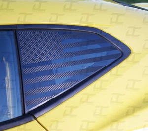 2016-2022 Camaro Carbon Fiber American Flag Rear Quarter Window Accent Decal (2) - Foto 1 di 2