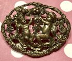 Vintage Putti Children Cupids Gilded Copper Oval Brooch Pin-Estate