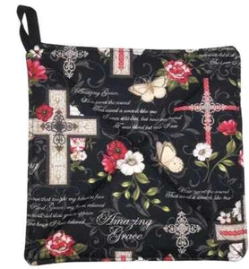 Christian Amazing Grace Kitchen Pot Holder Religious Cross Cook Black Potholder - Picture 1 of 2