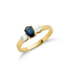 9Ct Yellow Gold Baguette Diamond And 0.60Ct Sapphire  Ring , Sizes J To S (0424)