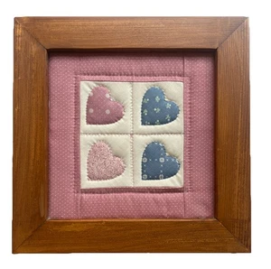 10 1/2” X 10 1/2” Wood Framed Heart Quilt (no Glass) Cottage Grandma Core - Picture 1 of 8