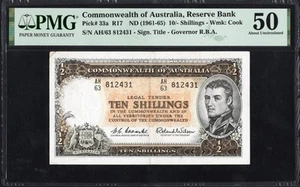 Australia 10 TEN Shillings P33a R17 1961-65 Coombs Wilson PMG50 aUNC NO RESERVE - Picture 1 of 3