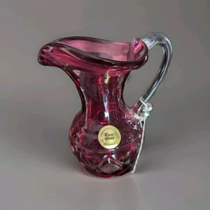 Rossi Cranberry Art Glass Pitcher 5"H Small Hand Blown - Picture 1 of 5