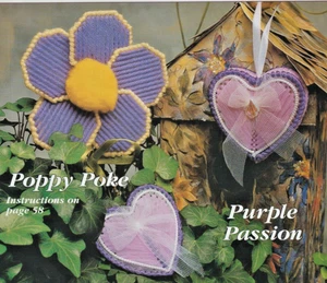 Purple Passion Heart & Poppy Poke - PLASTIC CANVAS PATTERN - Removed from Book - Picture 1 of 1