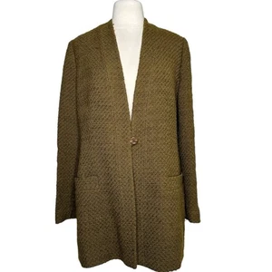 Neiman Marcus Dei Tre Wool Tweed Long Line Blazer Moss Green Sz IT 48 (US L/12) - Picture 1 of 10