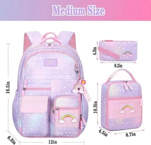 🔥3pcs Girls Backpack for Kids Children Insulated Lunch Box Pencil Case Set - Picture 1 of 5