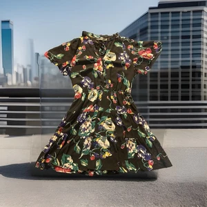 Lauren Ralph Lauren Womens Black Floral Knee Length Fit And Flare Dress Size 10 - Picture 1 of 13
