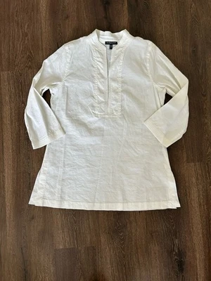 Eileen Fisher Linen Tunic Long Sleeve White Shirt PS Quiet Luxury Classic Preppy - Image 1 of 4