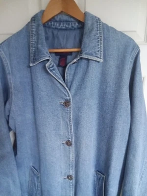 Denim & Co Womens Knee Length Denim Coat Lined Button Pockets Large - Image 1 of 4