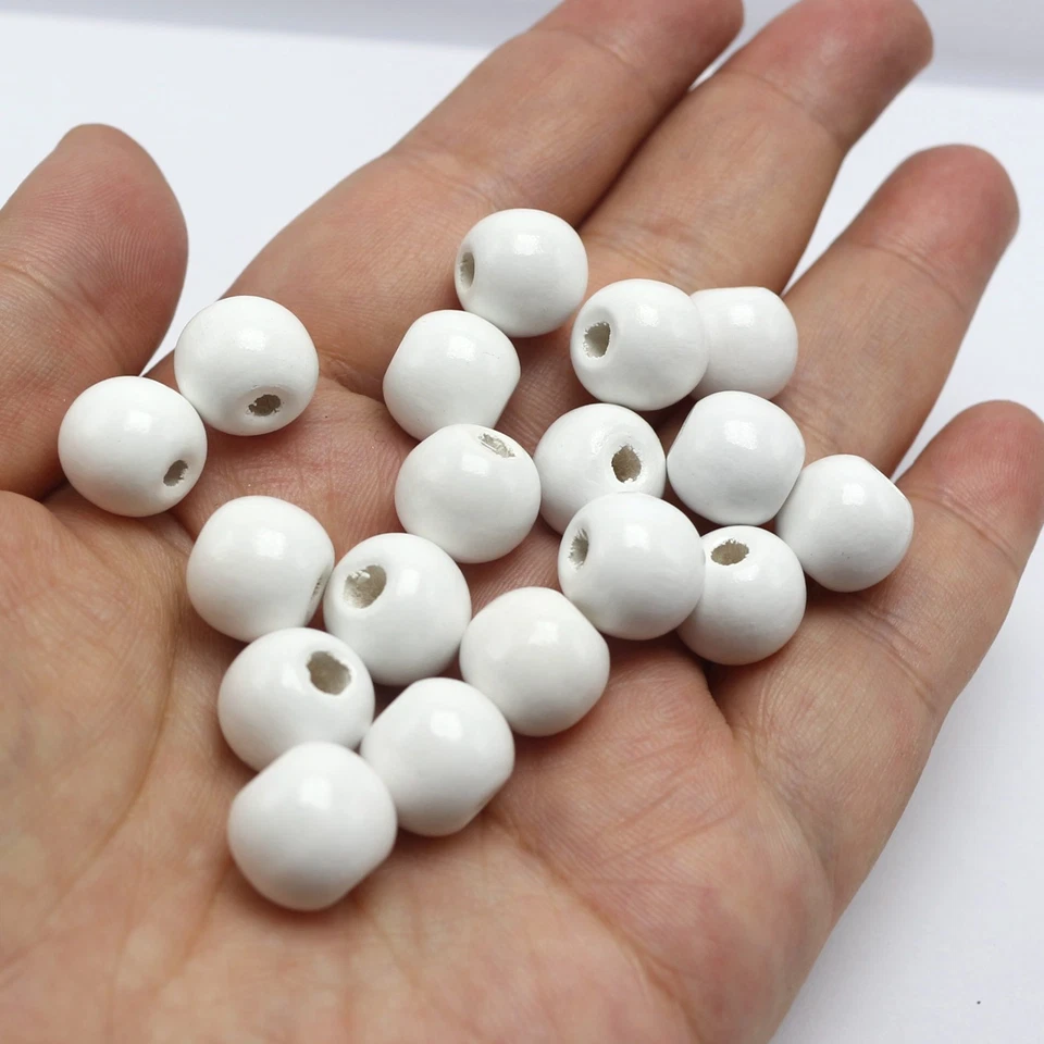 100 piezas Cuentas de madera redondas blancas de 12 mm (1/2") ~ Cuentas de madera para hacer joyas Foto 1 de 4