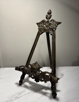 Tall 16” Ornate Brass Metal Easel Art Plate Book Photo Stand Victorian Vintage - Image 1 of 4