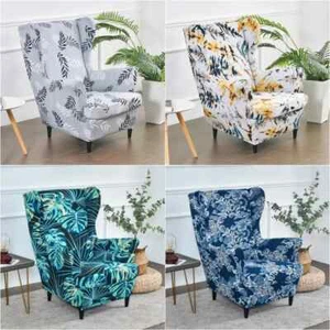 Floral Wing Chair Cover Armchair Covers Elastic Wingback Single Chair Slipcovers - Picture 1 of 54