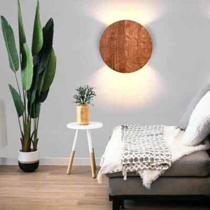 Up down Light Round Wood Sconce Led Wall Lighting Plug in Wall Room Brighten - Picture 1 of 6