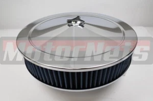 Chrome Air Cleaner 14"x3" Muscle Car Recessed Drop Chevy Ford Mopar Wing NutBlue - Bild 1 von 6