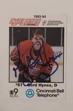 1993-94 Cincinnati Cyclones Team Set #10 In Person Auto Gord Hynes