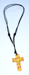 Rubber Cross Crucifix Pendant Floral Pattern Necklace On Adjustable Black Cord - Picture 1 of 7