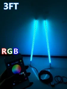  JHB Pair 3FT RGB Color Change Spiral Wrapped Twisted Bluetooth LED Whips Lights - Picture 1 of 12