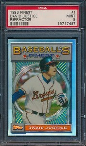 1993 FINEST BASEBALL #1 DAVID JUSTICE REFRACTOR PSA 9 MINT TOUGH!