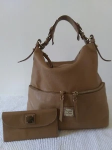 DOONEY BOURKE LOT DILLEN PEBBLED LEATHER HOBO SHOULDER BAG TAN w/MATCHING WALLET - Picture 1 of 24