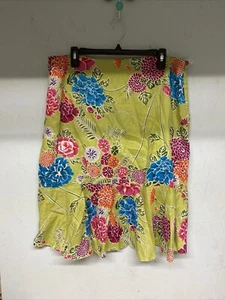 Green Floral 100% Linen Lined Skirt Nygard Collection Women 18 Boho Resort Zip - Picture 1 of 9