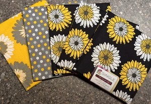 Fat Quarter Lot (5) - Black/Yellow/Gray/White - Picture 1 of 5