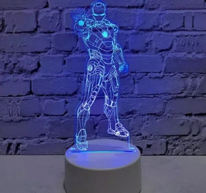 3D Iron Man Table Lamp Acrylic Night Light 7 Color Discoloration Decor Lamp - Picture 1 of 6