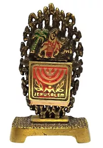 Vintage Brass Jerusalem Souvenir Holding Photos Hen-Holon Menorah Camel - Picture 1 of 11