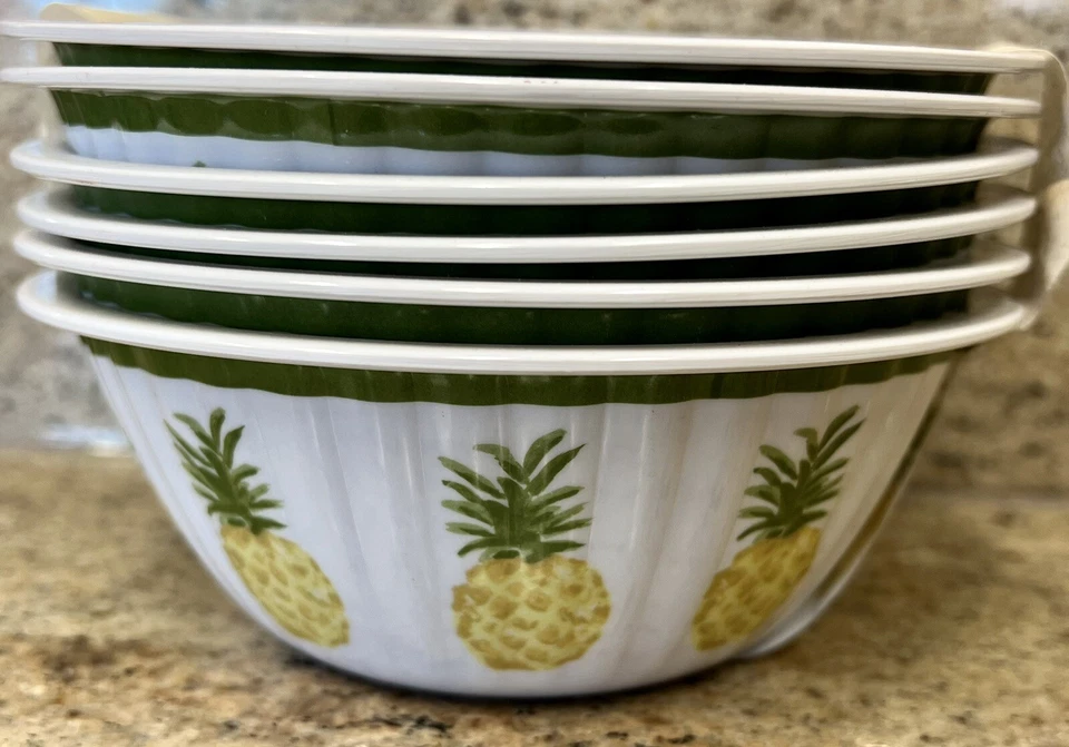 Cynthia Rowley Yellow Pineapple Melamine Cereal Bowls Set Of 6 Paper Plate Style - Image 1 of 1