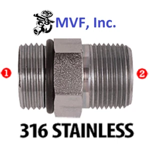 3/8" (9/16-18) Male SAE ORB x 1/4" Male NPTF Straight Adapter 6401-06-04-SS - Picture 1 of 3