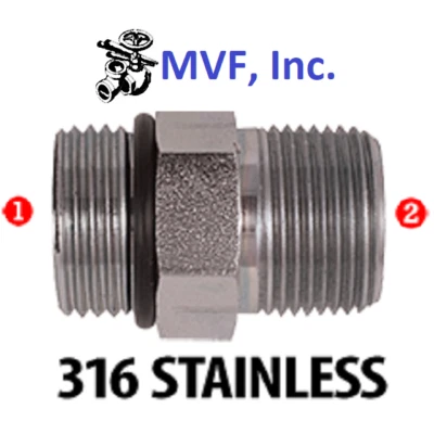 3/8" (9/16-18) Male SAE ORB x 1/4" Male NPTF Straight Adapter 6401-06-04-SS - Image 1 of 3