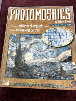 1000 peças quebra-cabeça fotomosaicos por Robert Silvers Van Gogh "Noite Estrelada" -NOVO - Imagem 1 de 3