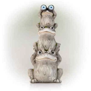 23 in. Tall Outdoor Solar Powered Stacked Frog Family Statue - Picture 1 of 7