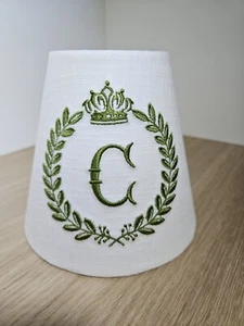 Linen Candle Clip Shade Monogram Embriodery Personalised French Chic New Lights - Picture 1 of 9