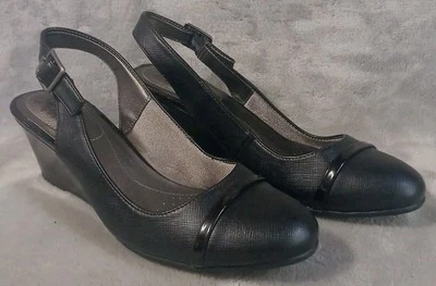 Zapatos de vestir Life Stride para mujer 8 1/2M Jean negros con cordones tacones de cuña  Foto 1 de 4